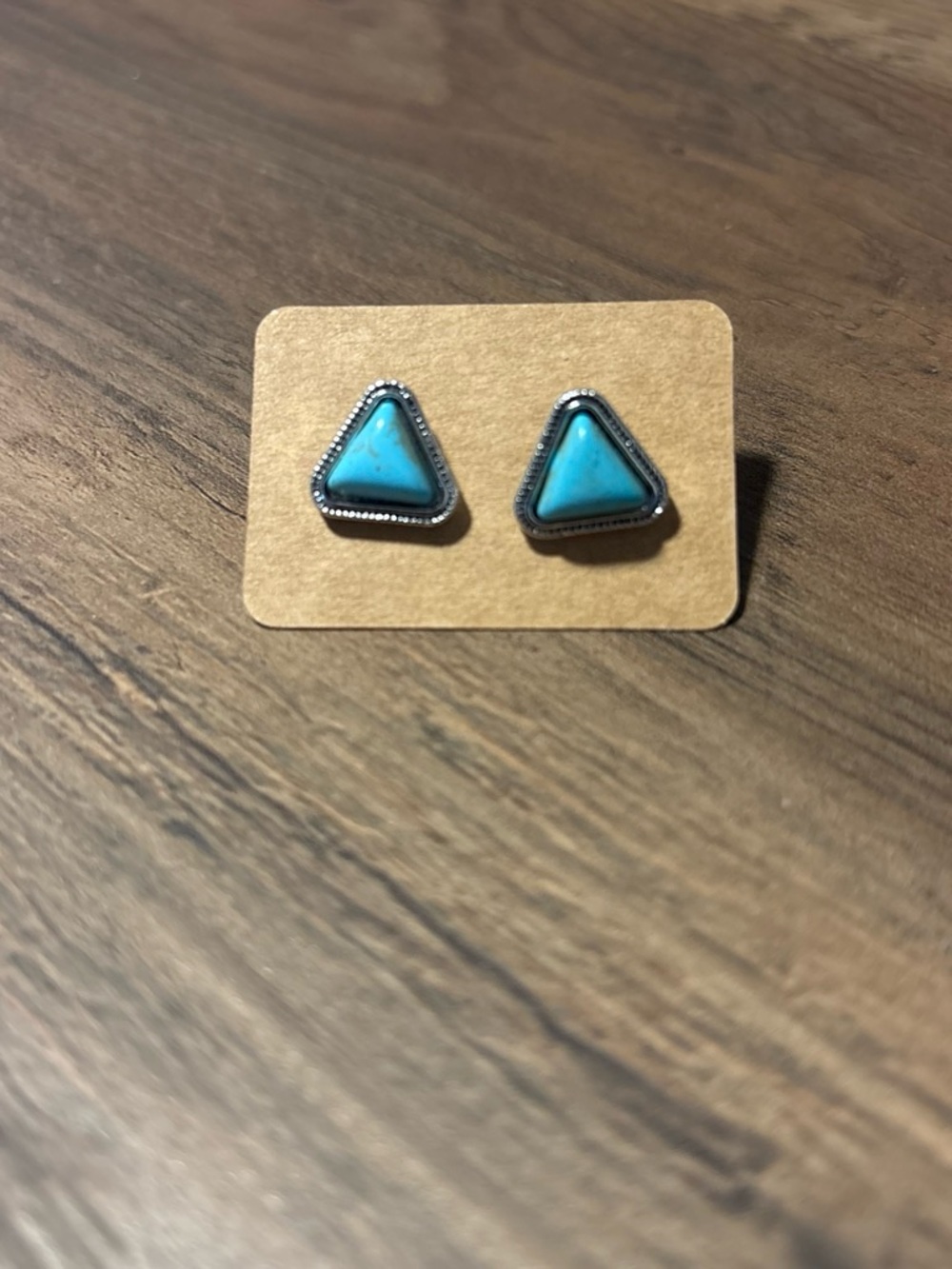 Turquoise Triangle Silver-Trim Stud Earrings